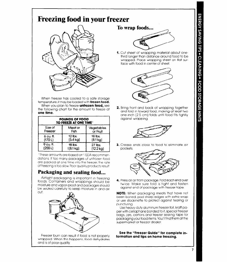 Freezing food in your freezer, Packaging and sealing food | Whirlpool EH090F User Manual | Page 7 / 12