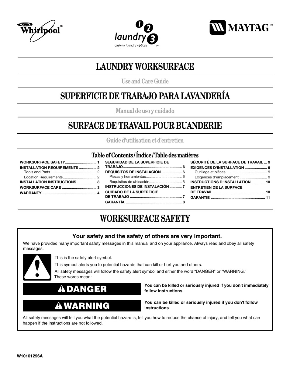 Whirlpool W10101296A User Manual | 12 pages