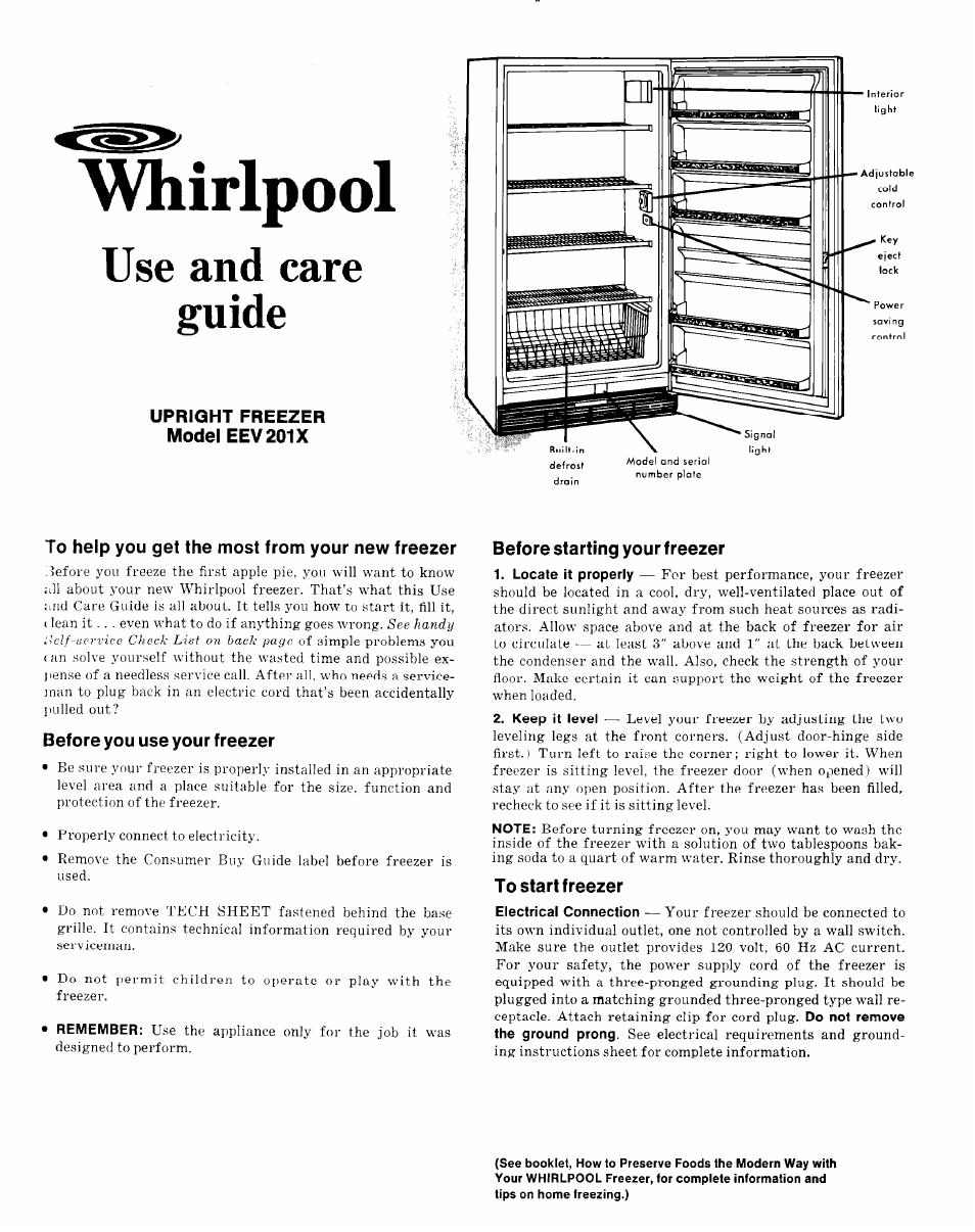 Whirlpool EEV 201 X User Manual | 4 pages