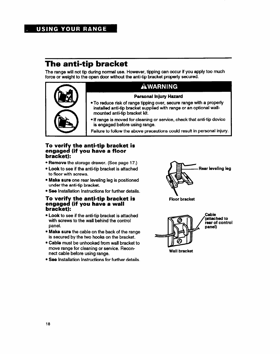 The anti-tip bracket | Whirlpool FEC330B User Manual | Page 18 / 30