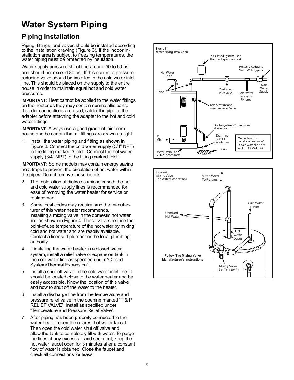 Water system piping, Piping installation | Whirlpool Energy Smart 188414 User Manual | Page 5 / 24