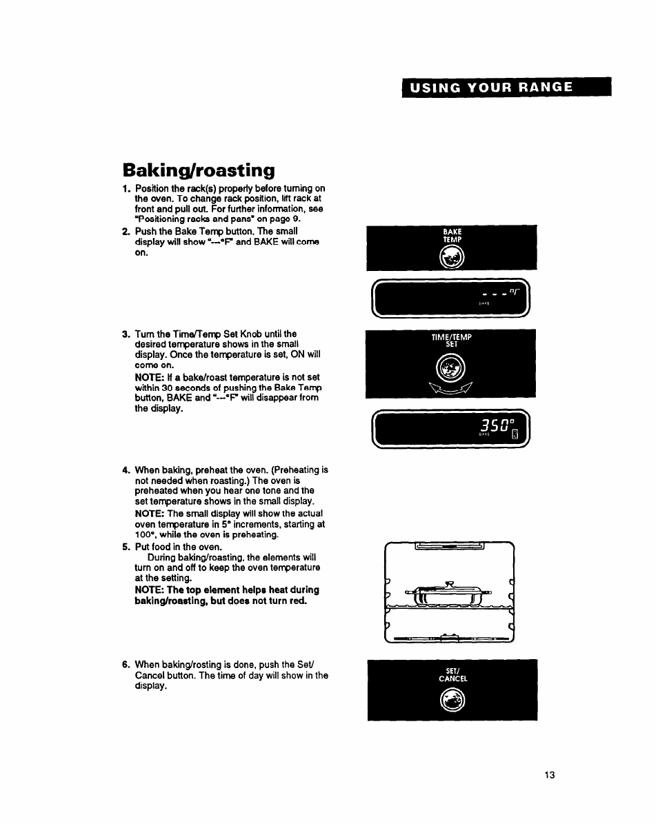 Baking/roasting | Whirlpool FES340Y User Manual | Page 13 / 32