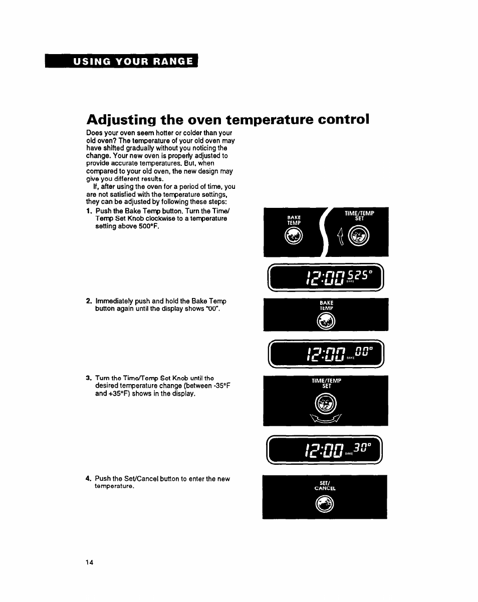 Adjusting the oven temperature control, Ip nn 0d, In-nn 30 | Whirlpool FES340Y User Manual | Page 14 / 32