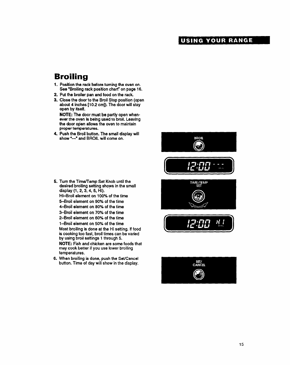 Broiling | Whirlpool FES340Y User Manual | Page 15 / 32