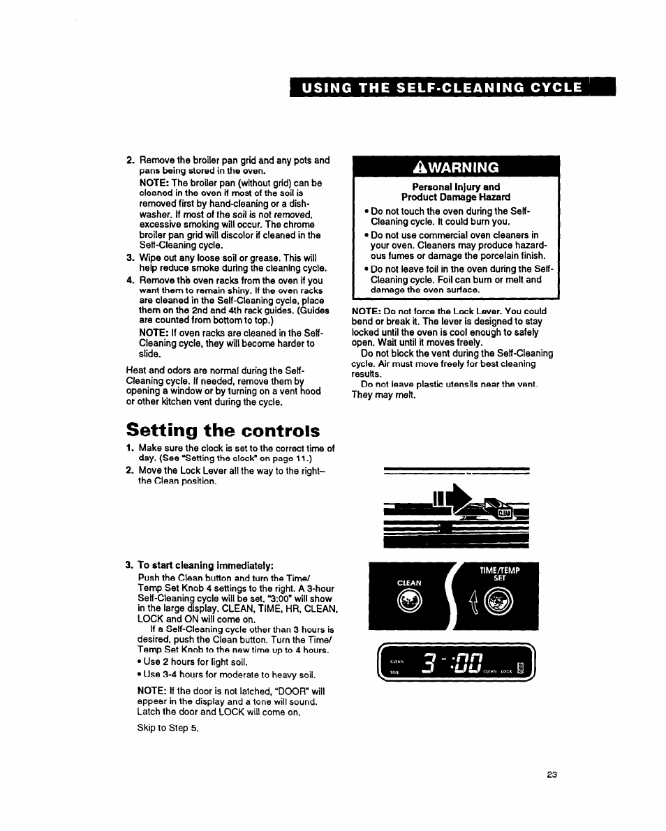 Setting the controls, Warning | Whirlpool FES340Y User Manual | Page 23 / 32