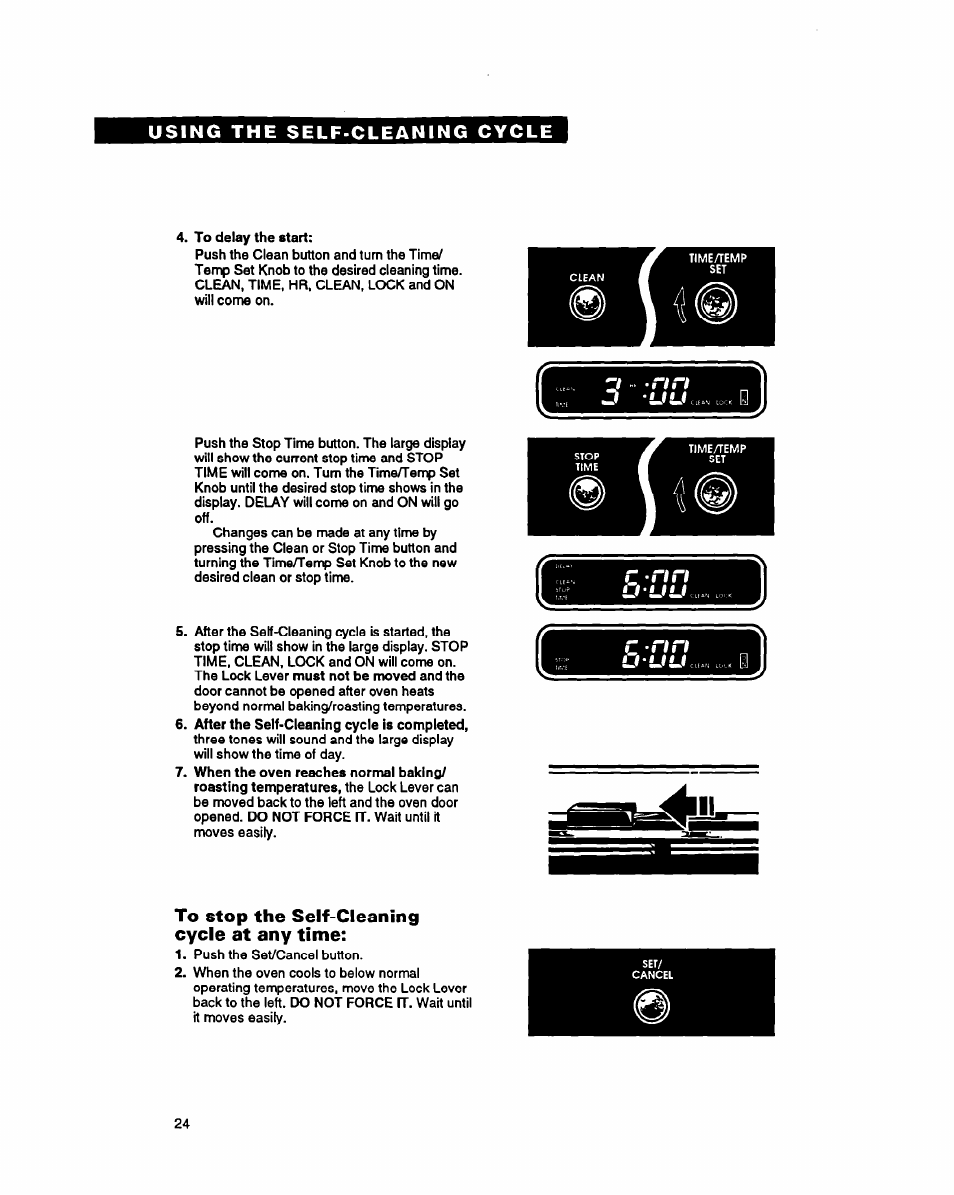 To stop the self-cleaning cycle at any time, Uu a, O'uu u'uu | Whirlpool FES340Y User Manual | Page 24 / 32