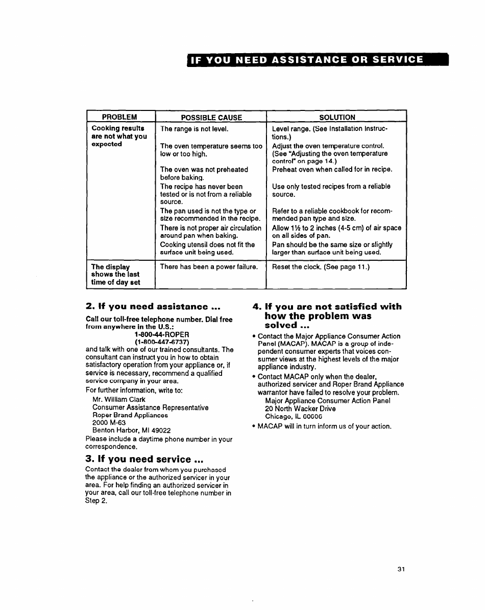 If you need assistance, If you need service | Whirlpool FES340Y User Manual | Page 31 / 32