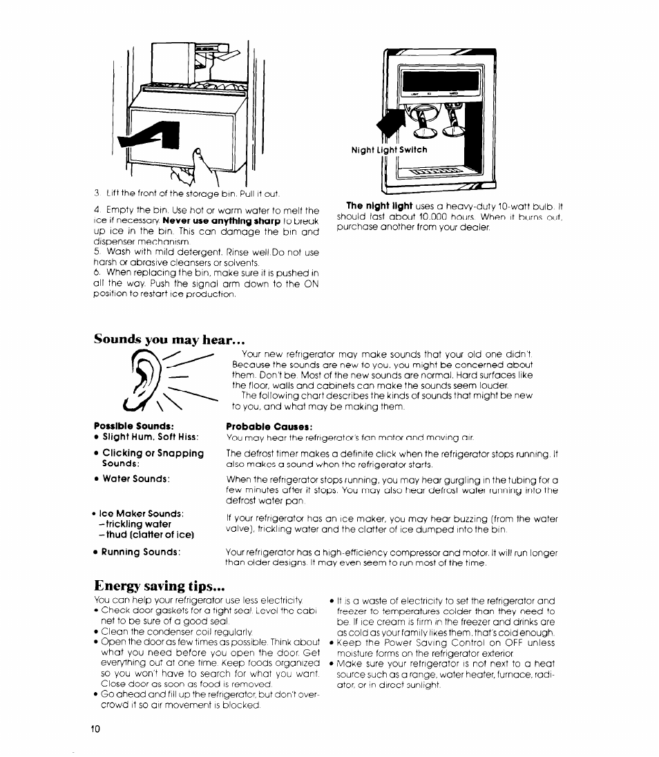 Sounds you may hear, Energy saving tips | Whirlpool ED25SMIII User Manual | Page 10 / 20