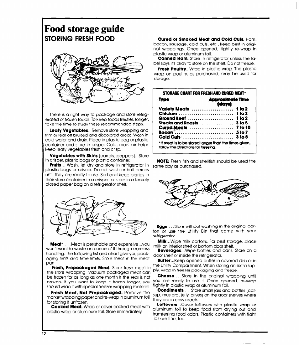 Food storage guide | Whirlpool ED25SMIII User Manual | Page 12 / 20