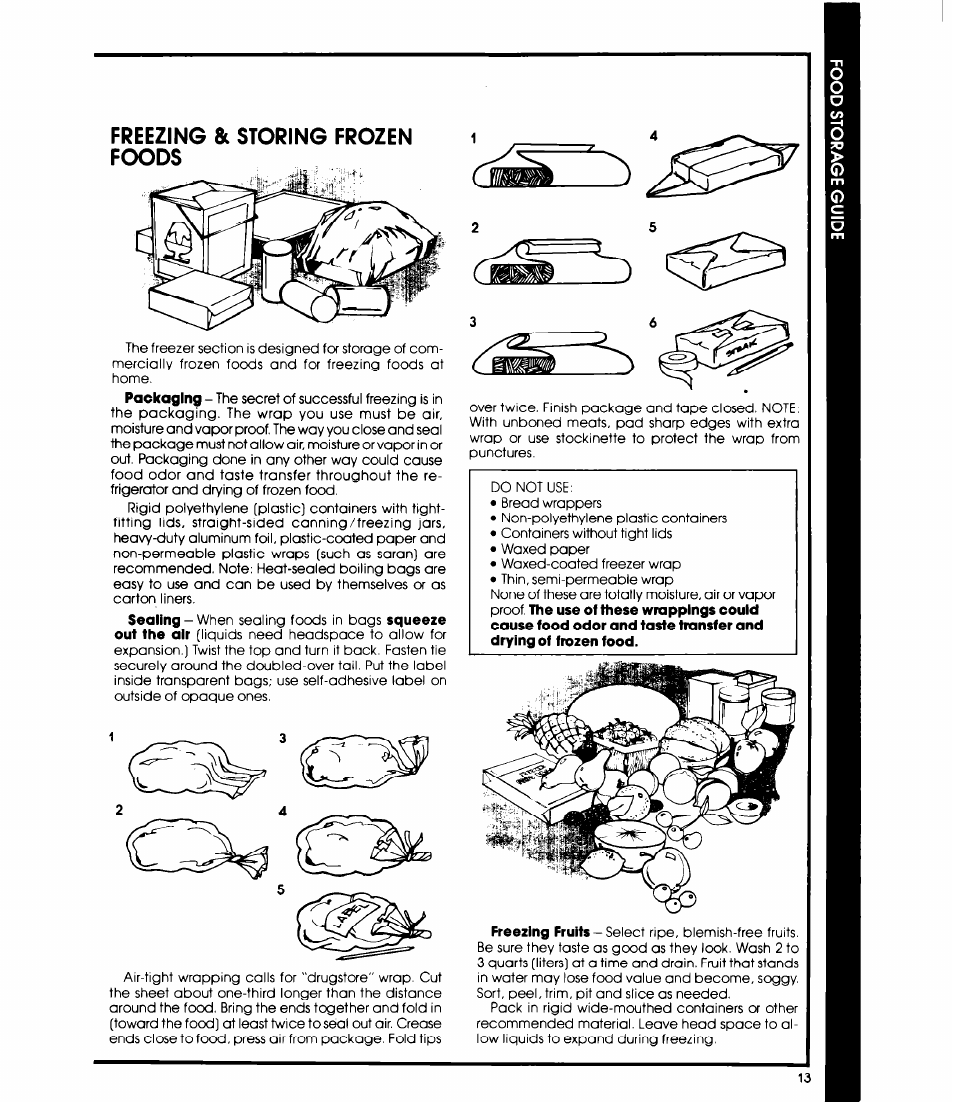 Freezing & storing frozen foods | Whirlpool ED25SMIII User Manual | Page 13 / 20