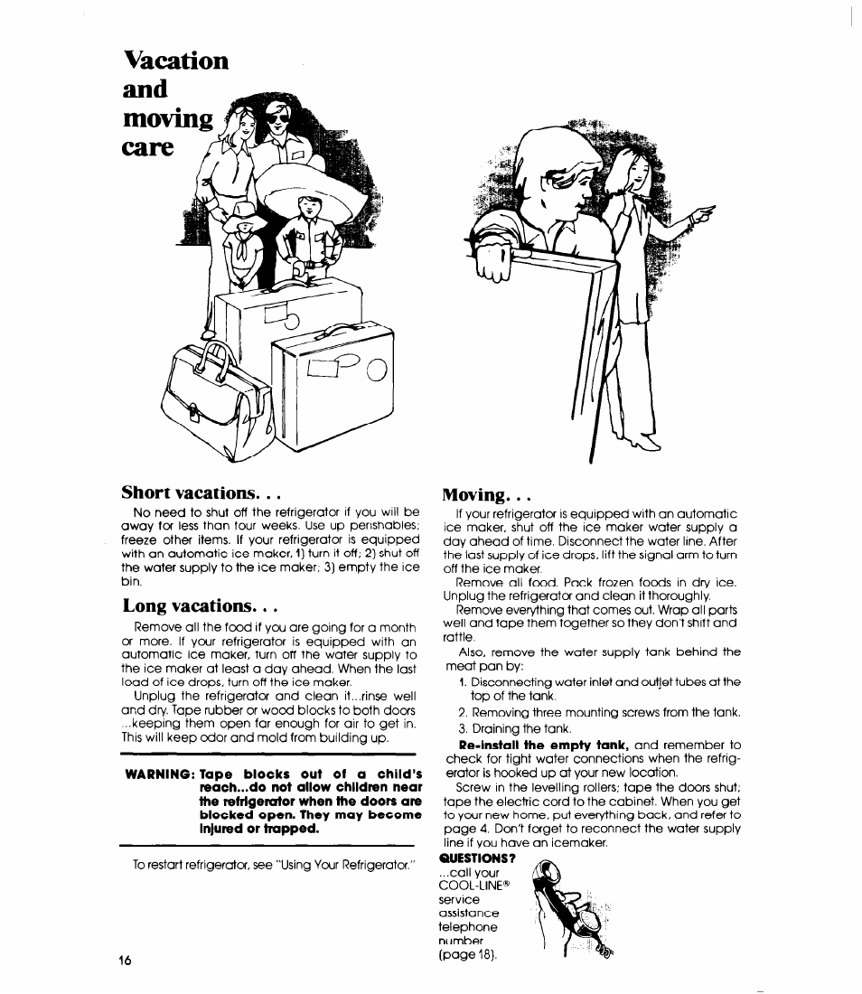 Vacation, Short vacations, Long vacations | Moving | Whirlpool ED25SMIII User Manual | Page 16 / 20