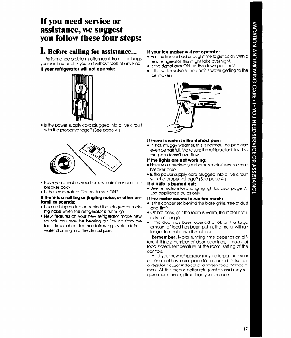 Before calling for assistance | Whirlpool ED25SMIII User Manual | Page 17 / 20