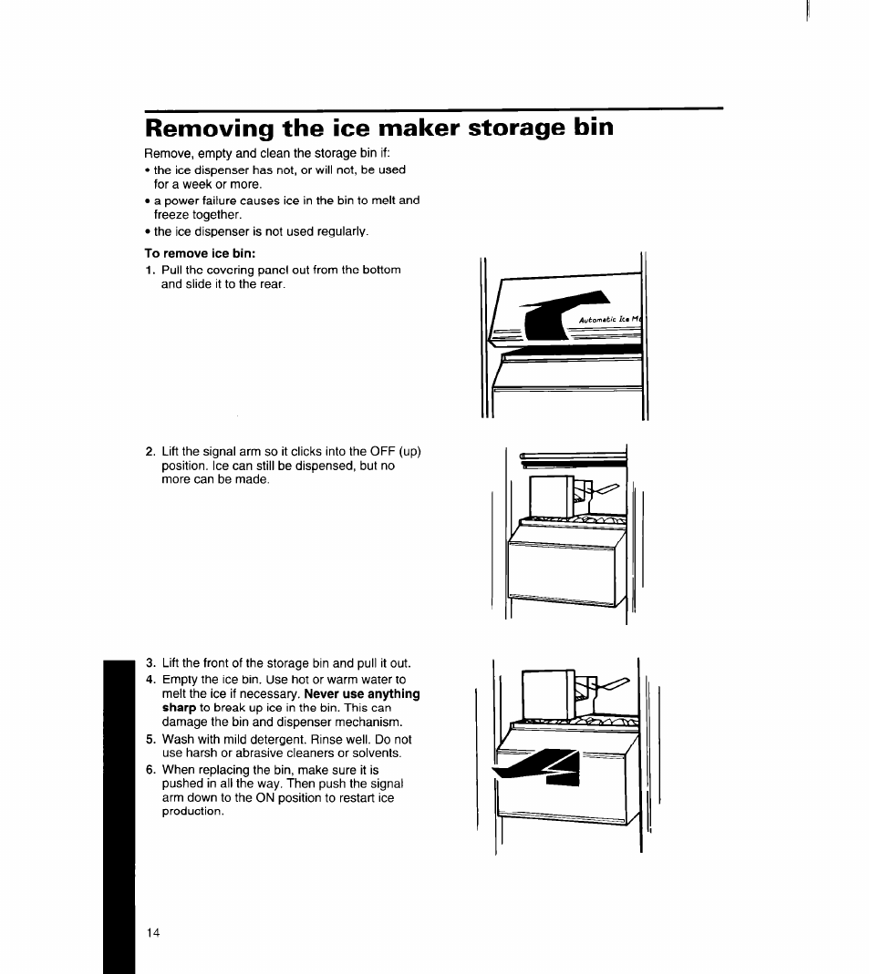 Removing the ice maker storage bin | Whirlpool 8ED27DQ User Manual | Page 15 / 26