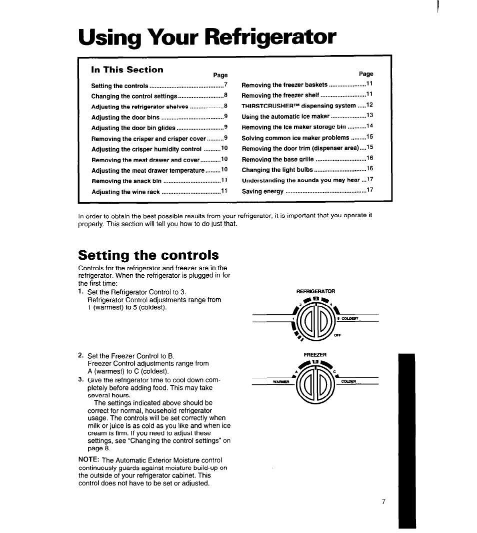 Using your refrigerator, In this section, Setting the controls | Whirlpool 8ED27DQ User Manual | Page 8 / 26