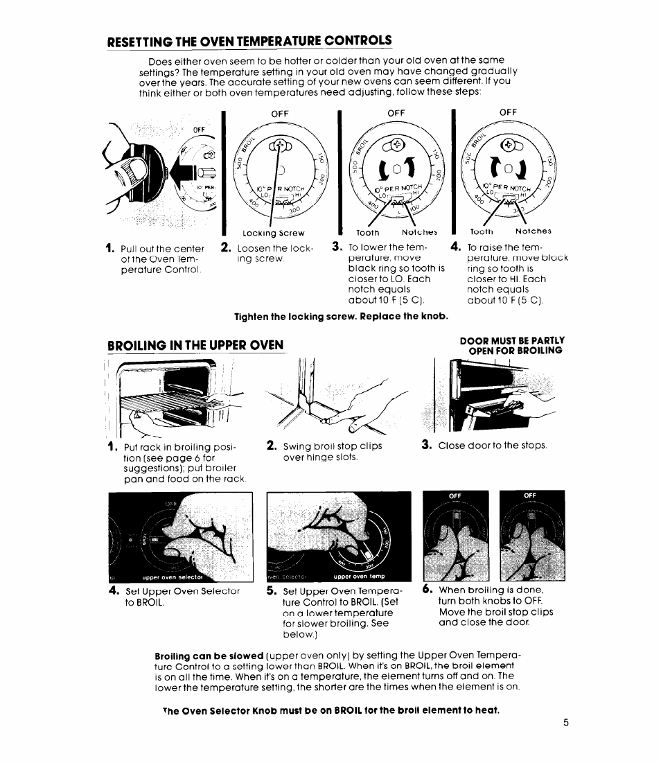 Resetting the oven temperature controls, Broiling in the upper oven | Whirlpool RB1300XK User Manual | Page 5 / 16