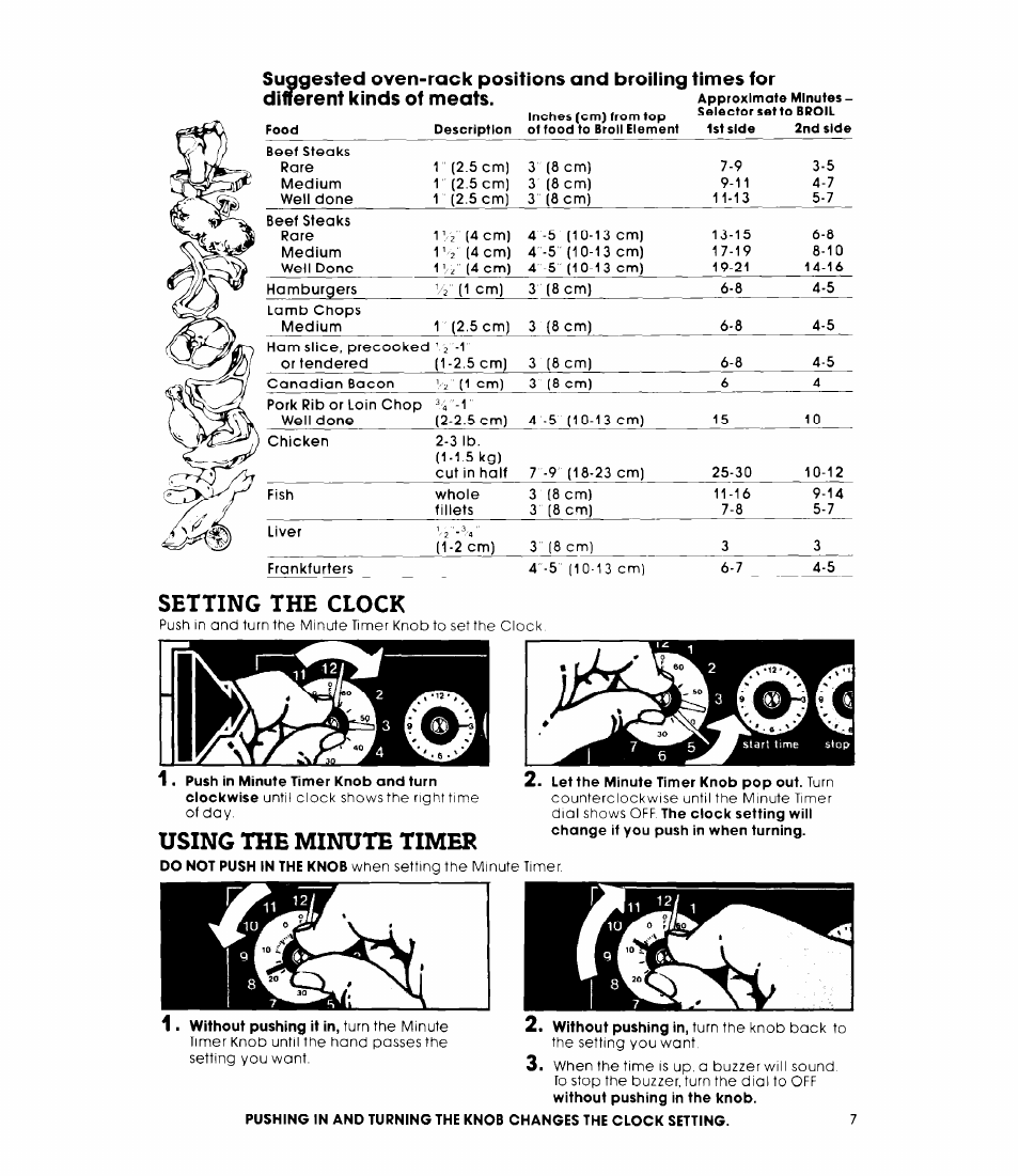 Setting the clock, Using the minute timer | Whirlpool RB1300XK User Manual | Page 7 / 16
