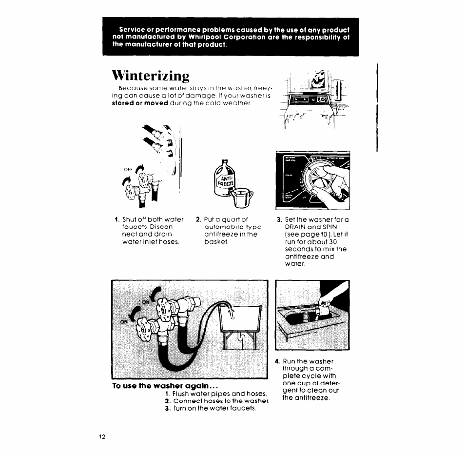 Winterizing | Whirlpool LA53OOXP User Manual | Page 12 / 16