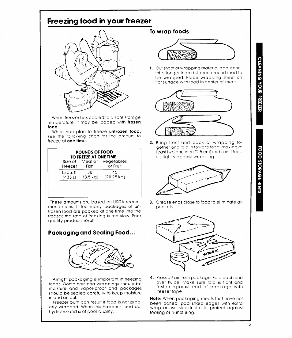 Freezing food in your freezer, Packaging and sealing food | Whirlpool EH15OCXK User Manual | Page 5 / 8