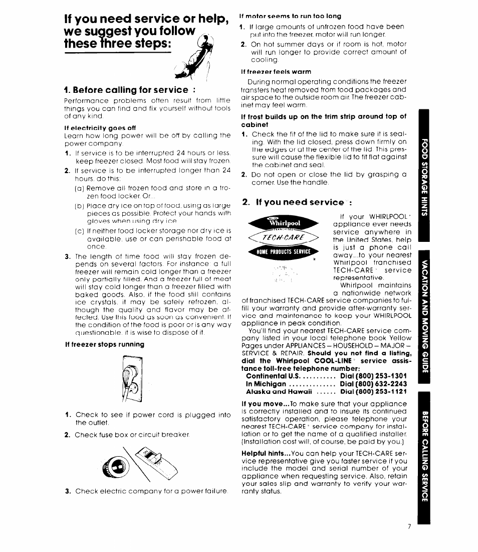 If you need service or help, Before calling for service, If you need service | A3ai|ib8s*r .0 ycteoril | Whirlpool EH15OCXK User Manual | Page 7 / 8