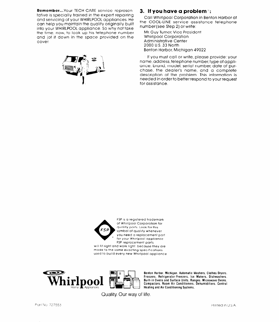 If you have a problem, Whirlpool | Whirlpool EH15OCXK User Manual | Page 8 / 8