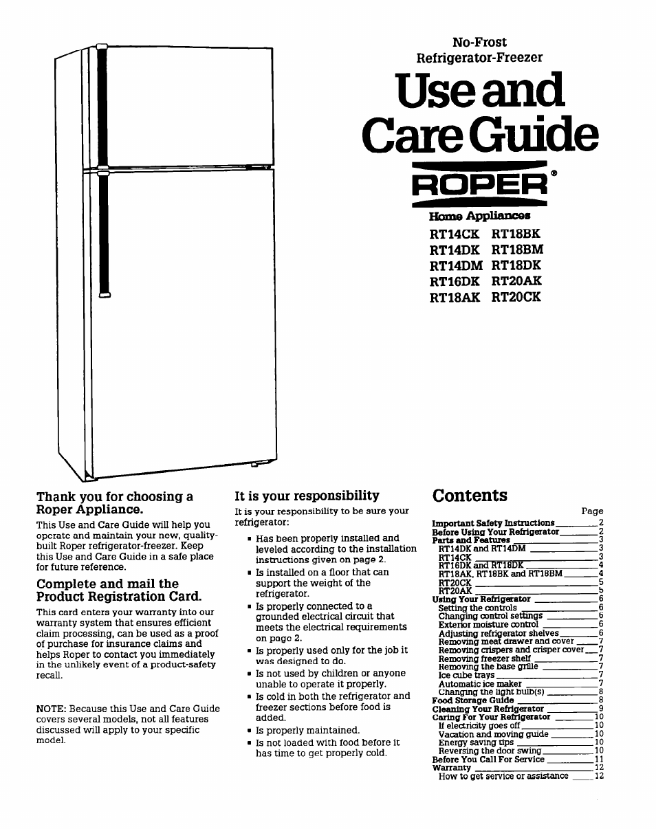 Whirlpool RT16DK User Manual | 12 pages