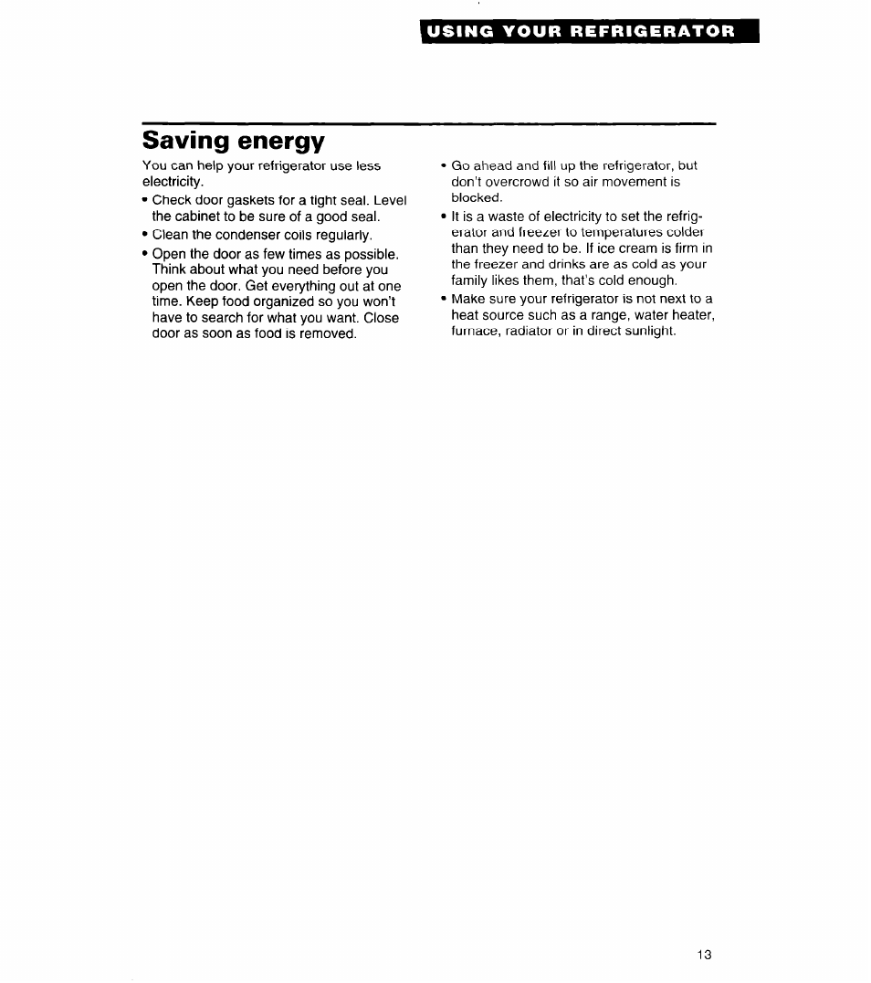 Saving energy | Whirlpool 4ET20ZK User Manual | Page 13 / 22