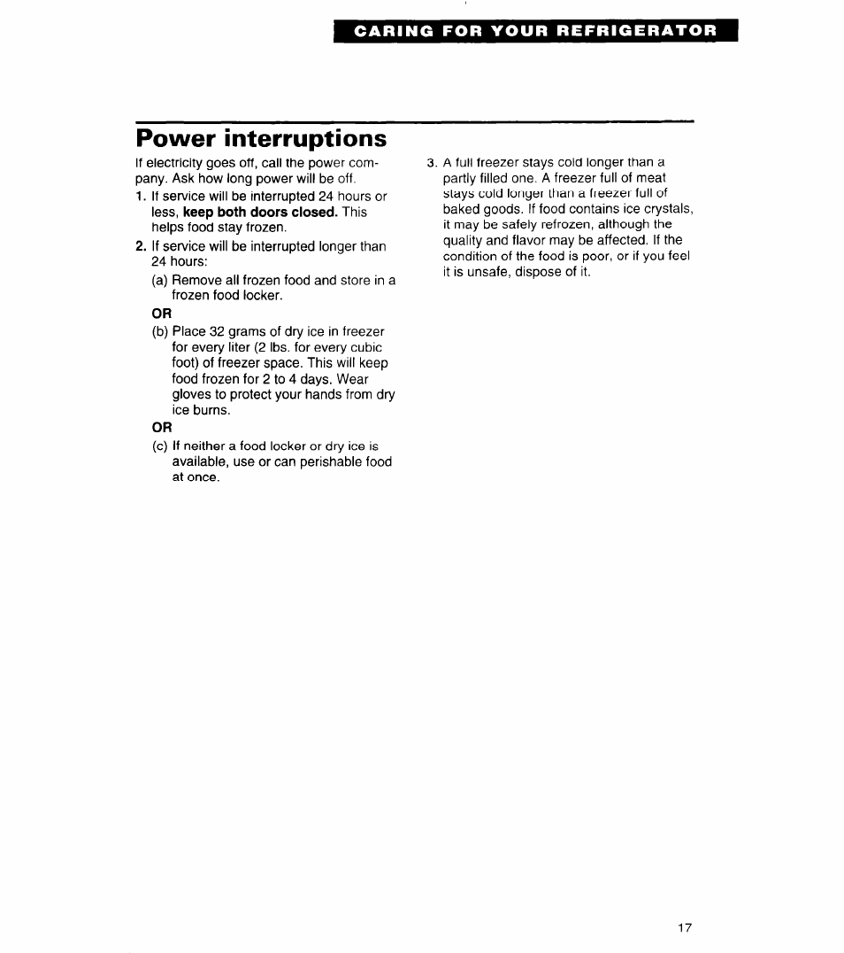 Power interruptions | Whirlpool 4ET20ZK User Manual | Page 17 / 22