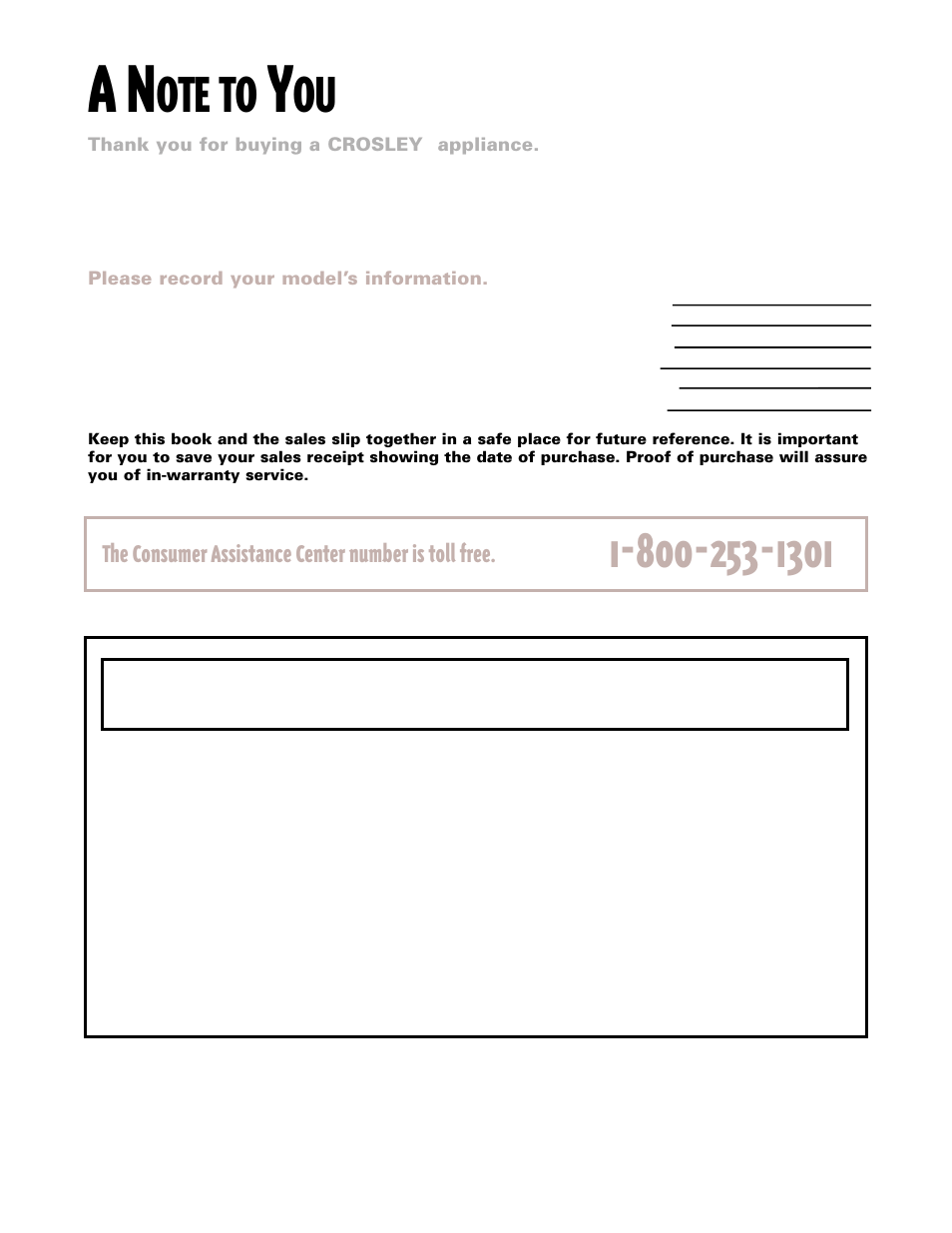 A note to you, Ote to | Whirlpool CGS365H User Manual | Page 2 / 32
