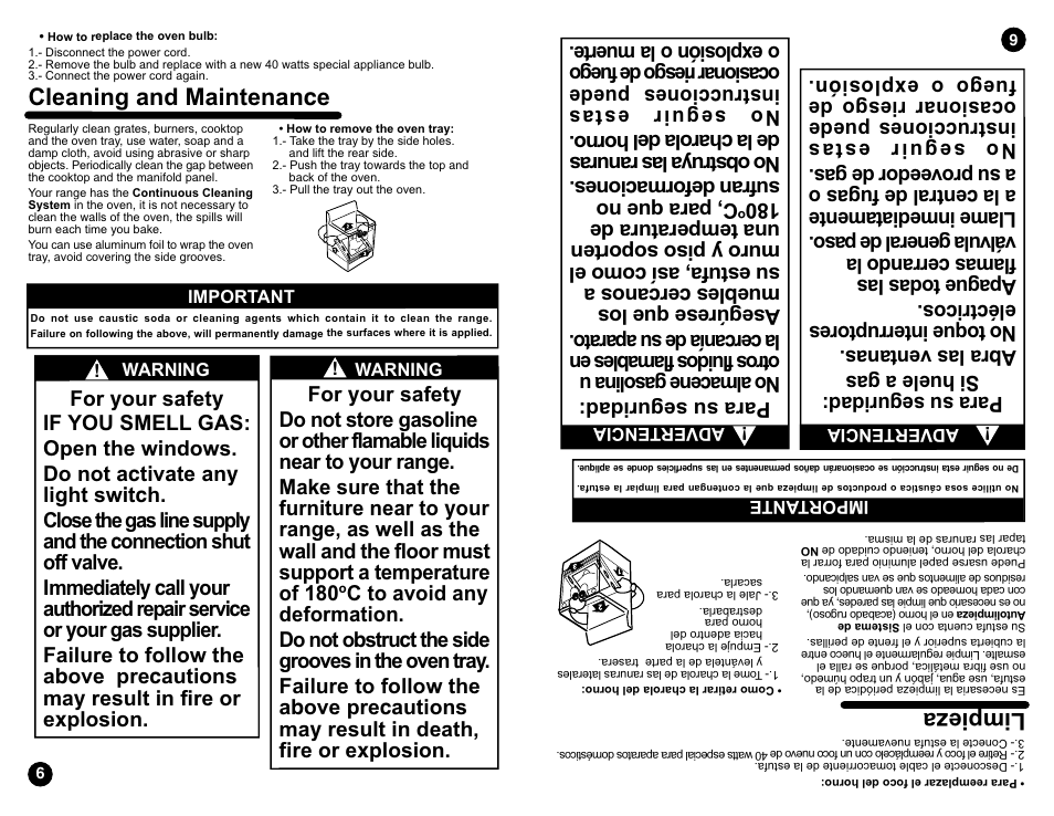 Limpieza, Cleaning and maintenance | Whirlpool ACE3200 User Manual | Page 6 / 15