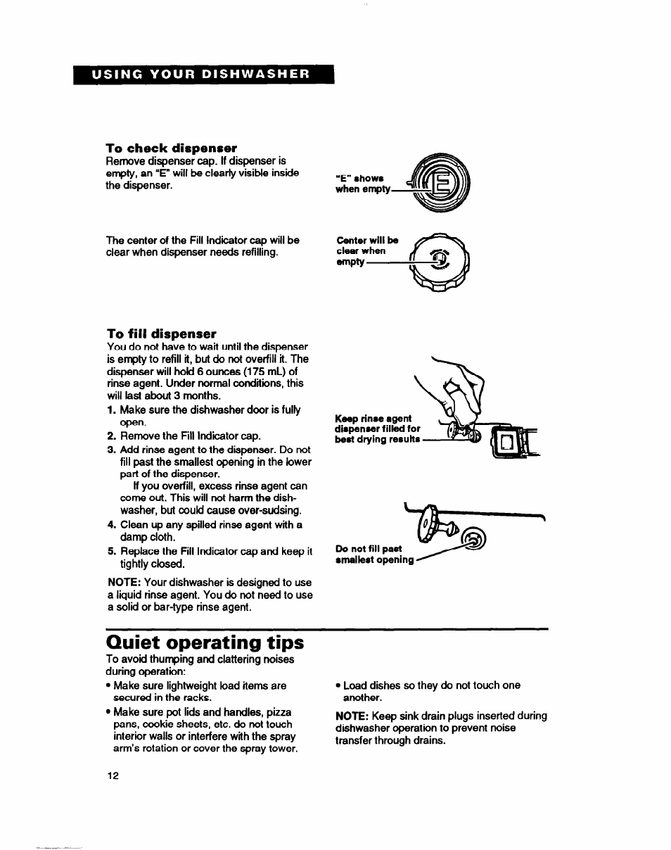 Quiet operating tips | Whirlpool WU5750 User Manual | Page 12 / 24