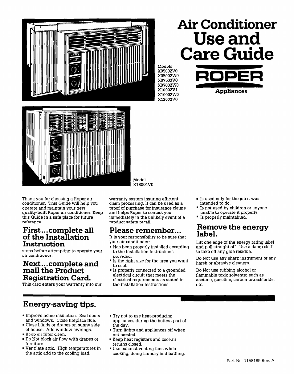 Whirlpool X12002V0 User Manual | 6 pages