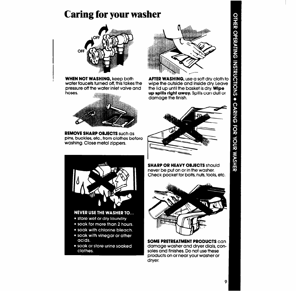 Caring for your washer | Whirlpool LA3800XS User Manual | Page 9 / 12