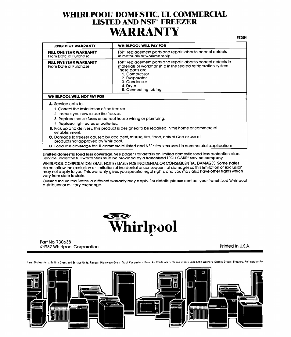 Whirlpool, Warranty | Whirlpool EV0G0F User Manual | Page 12 / 12