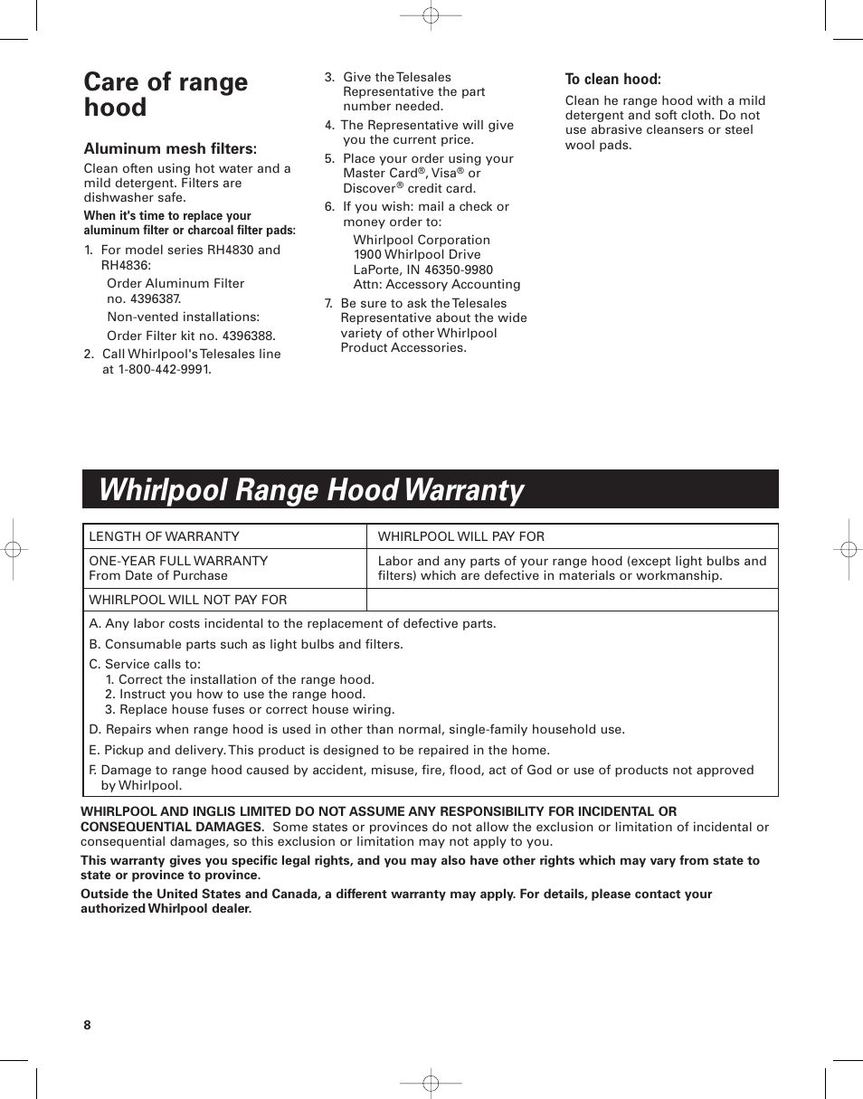 Whirlpool RH4836 User Manual | 1 page