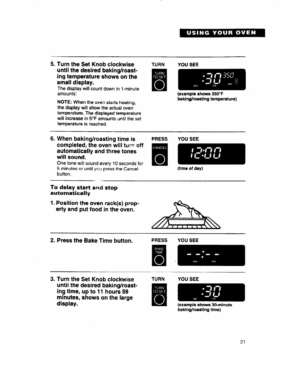 To delay start and stop automatically, Il 'u u | Whirlpool SB160PED User Manual | Page 21 / 36