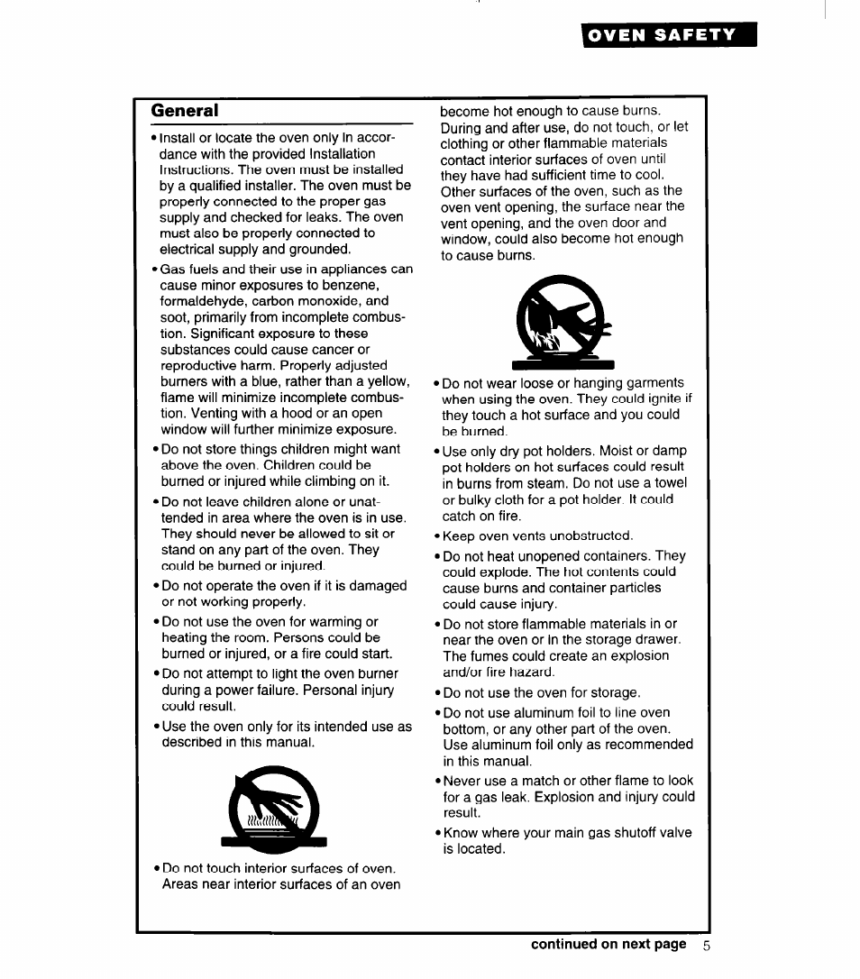 General, Oven safety | Whirlpool SB160PED User Manual | Page 5 / 36