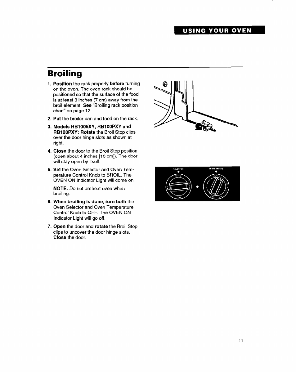 Broiling, When broiling is done, turn both the | Whirlpool RB1005XY User Manual | Page 11 / 26