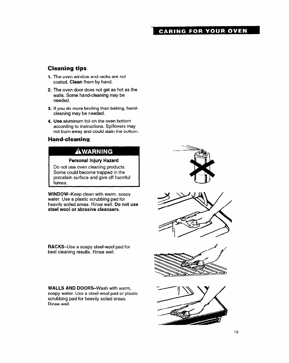 Cleaning tips, Hand-cleaning | Whirlpool RB1005XY User Manual | Page 19 / 26