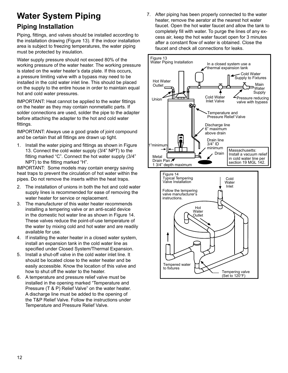 Water system piping, Piping installation | Whirlpool SG1J4040T3NOV 7K User Manual | Page 12 / 32