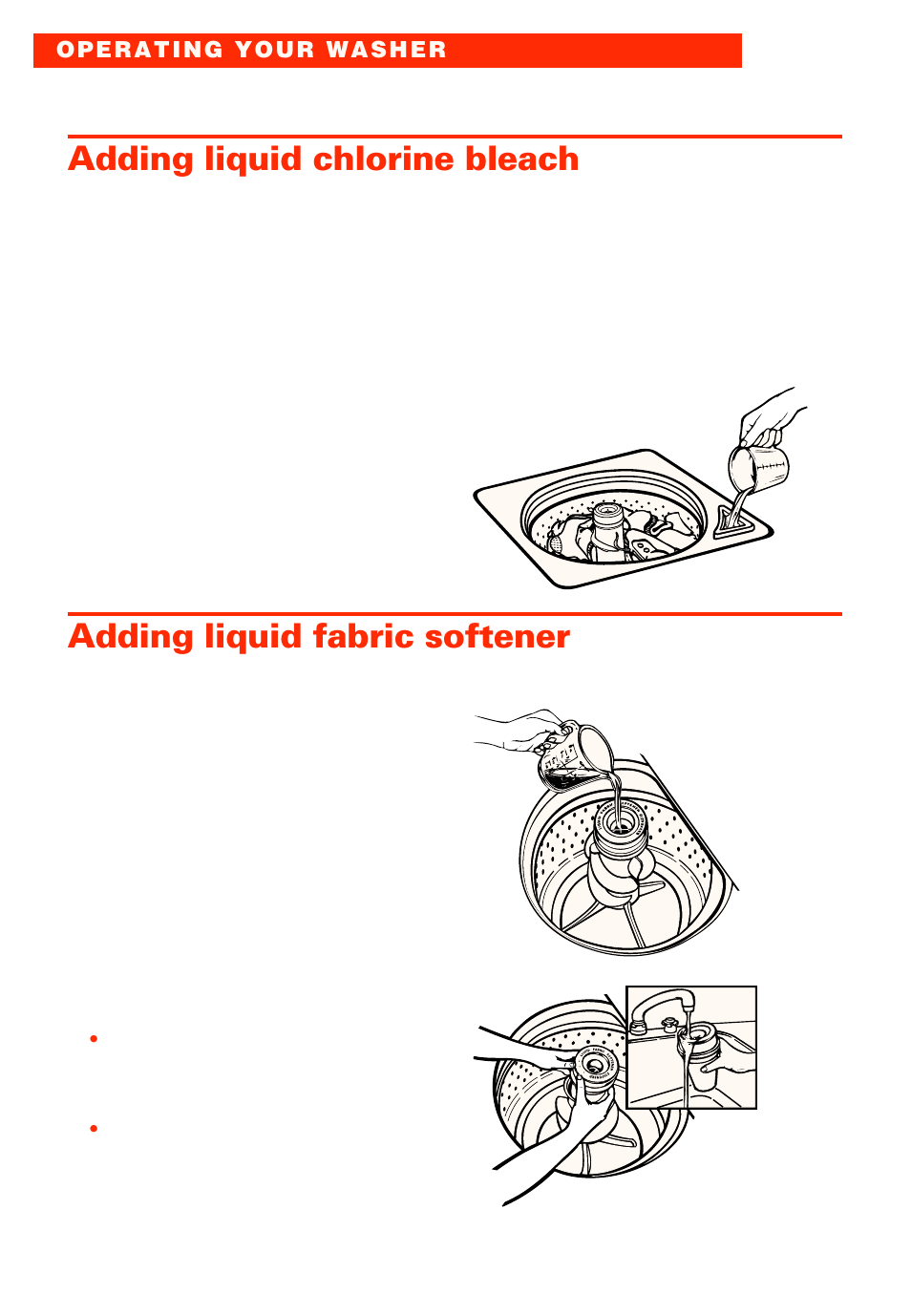 Adding liquid chlorine bleach, Adding liquid fabric softener | Whirlpool LXR9245EQ0 User Manual | Page 10 / 24