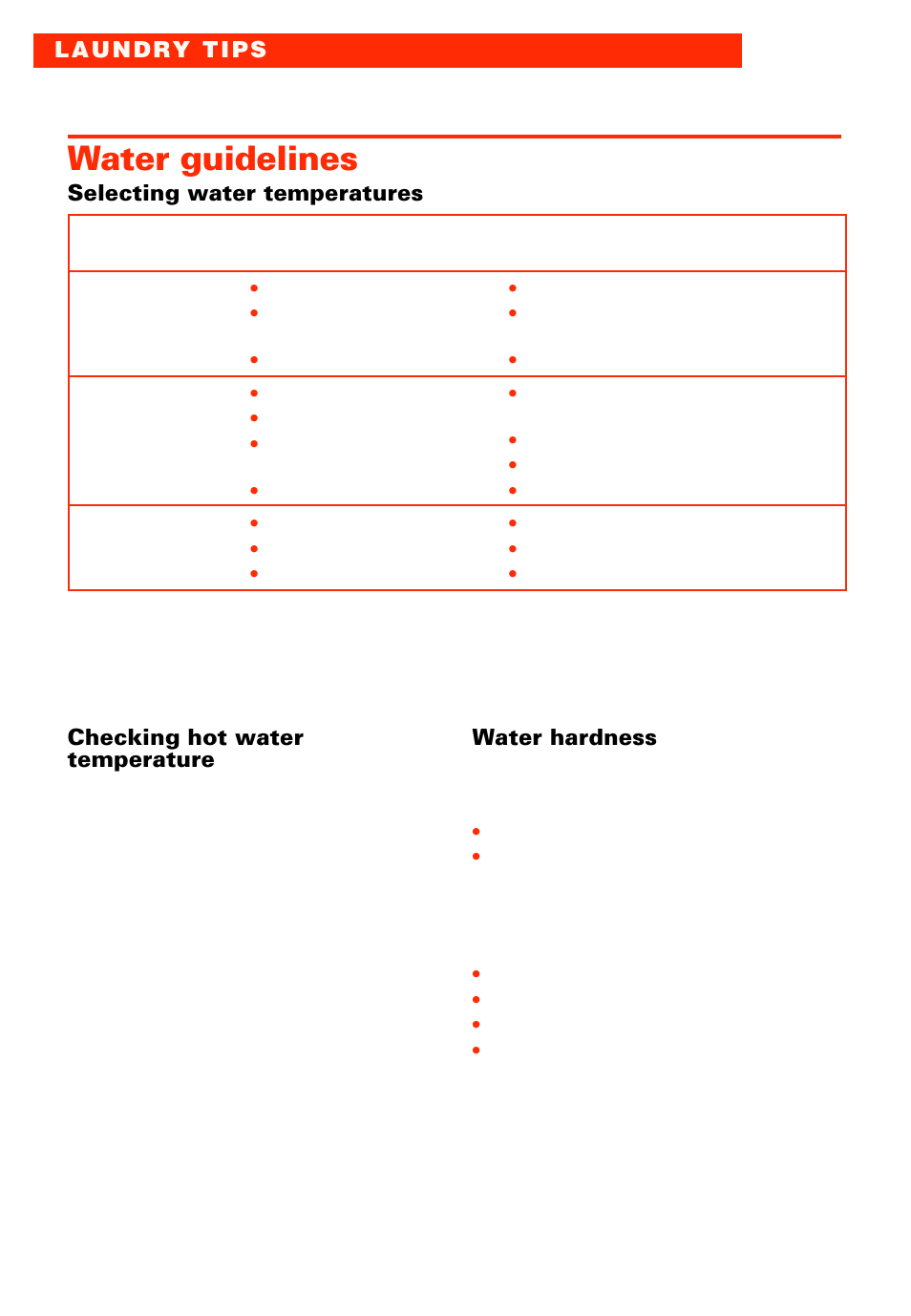 Water guidelines, Checking hot water temperature, Water hardness | Whirlpool LXR9245EQ0 User Manual | Page 14 / 24