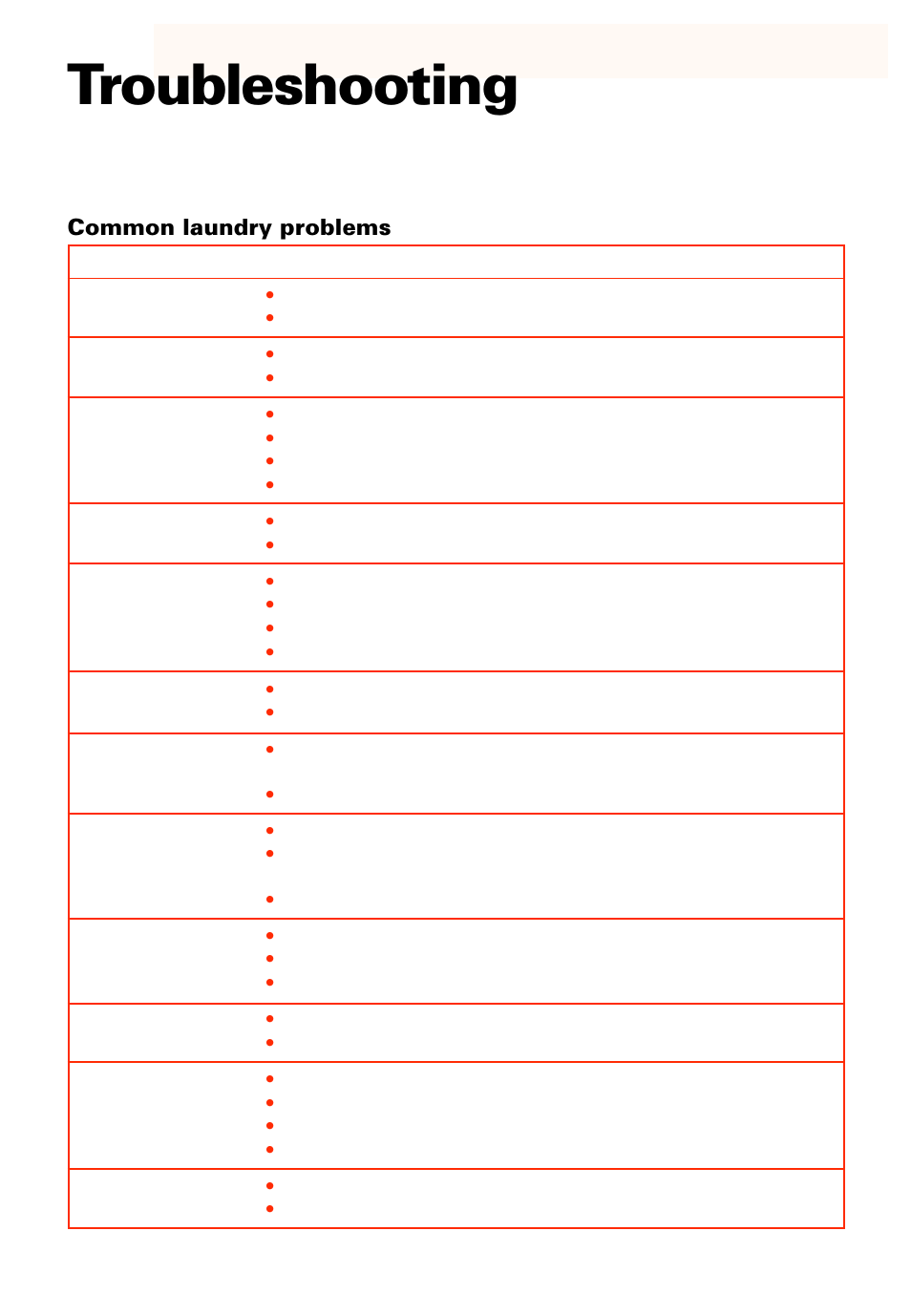 Troubleshooting, Common laundry problems | Whirlpool LXR9245EQ0 User Manual | Page 19 / 24