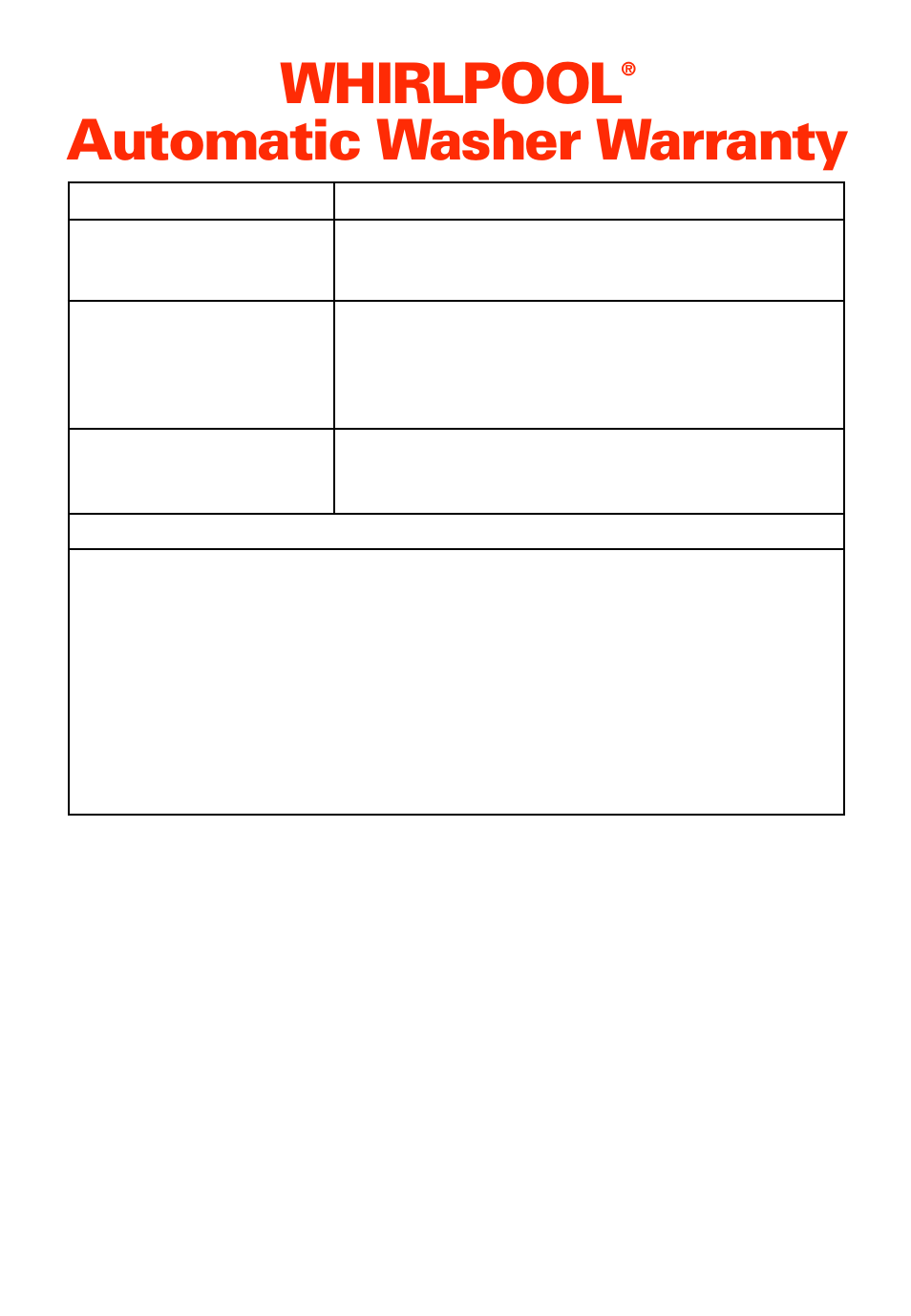 Warranty, Whirlpool, Automatic washer warranty | Whirlpool LXR9245EQ0 User Manual | Page 24 / 24