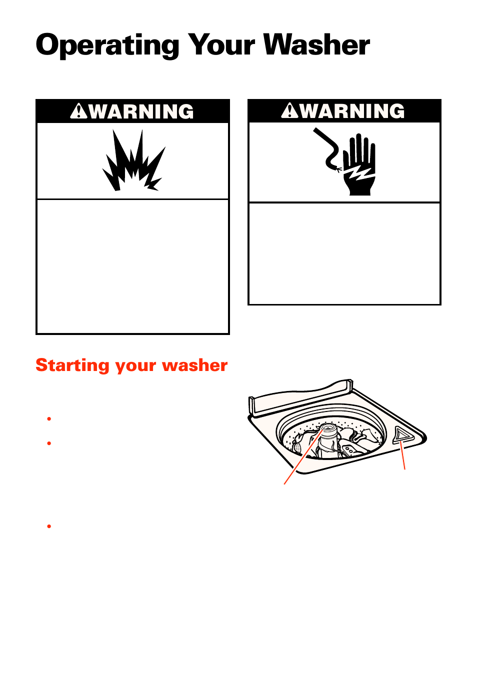 Operating your washer, Starting your washer, Wwarning | Whirlpool LXR9245EQ0 User Manual | Page 5 / 24