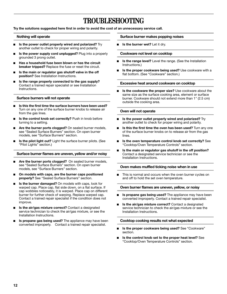 Troubleshooting | Whirlpool 98017488 User Manual | Page 12 / 28
