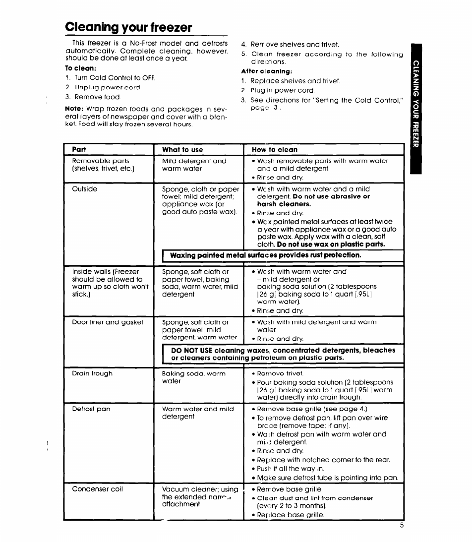 Cleaning your freezer | Whirlpool EV150NXK User Manual | Page 5 / 8