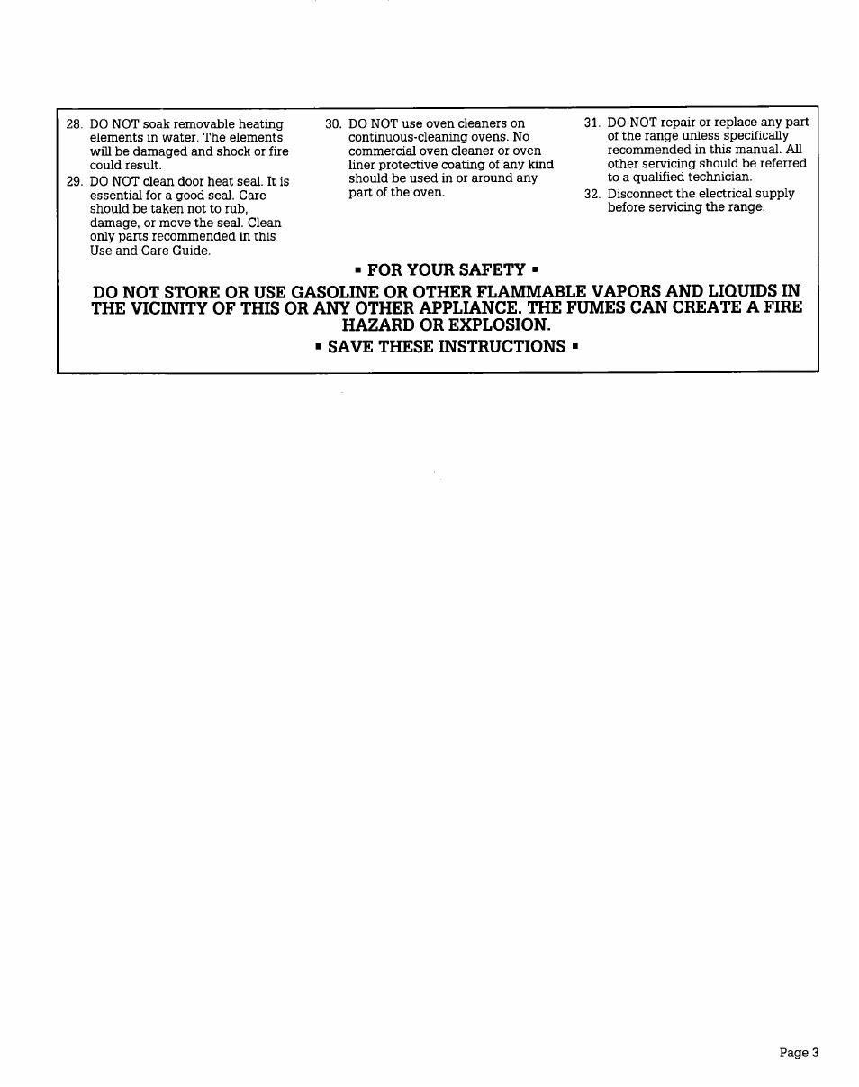 For your safety, Hazard or explosion, Save these instructions | Whirlpool FEPZlOV User Manual | Page 3 / 16