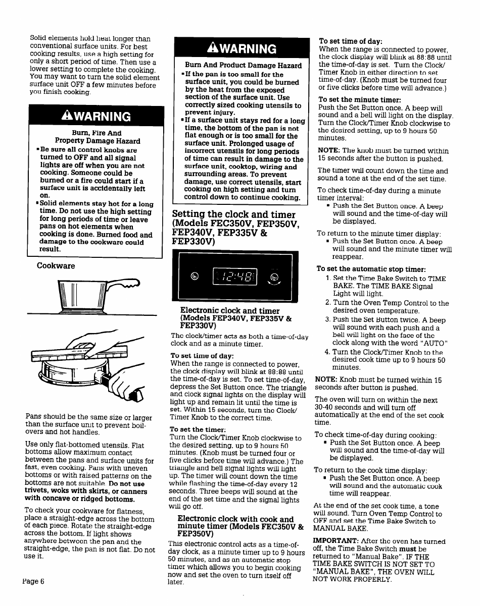 Warning | Whirlpool FEPZlOV User Manual | Page 6 / 16
