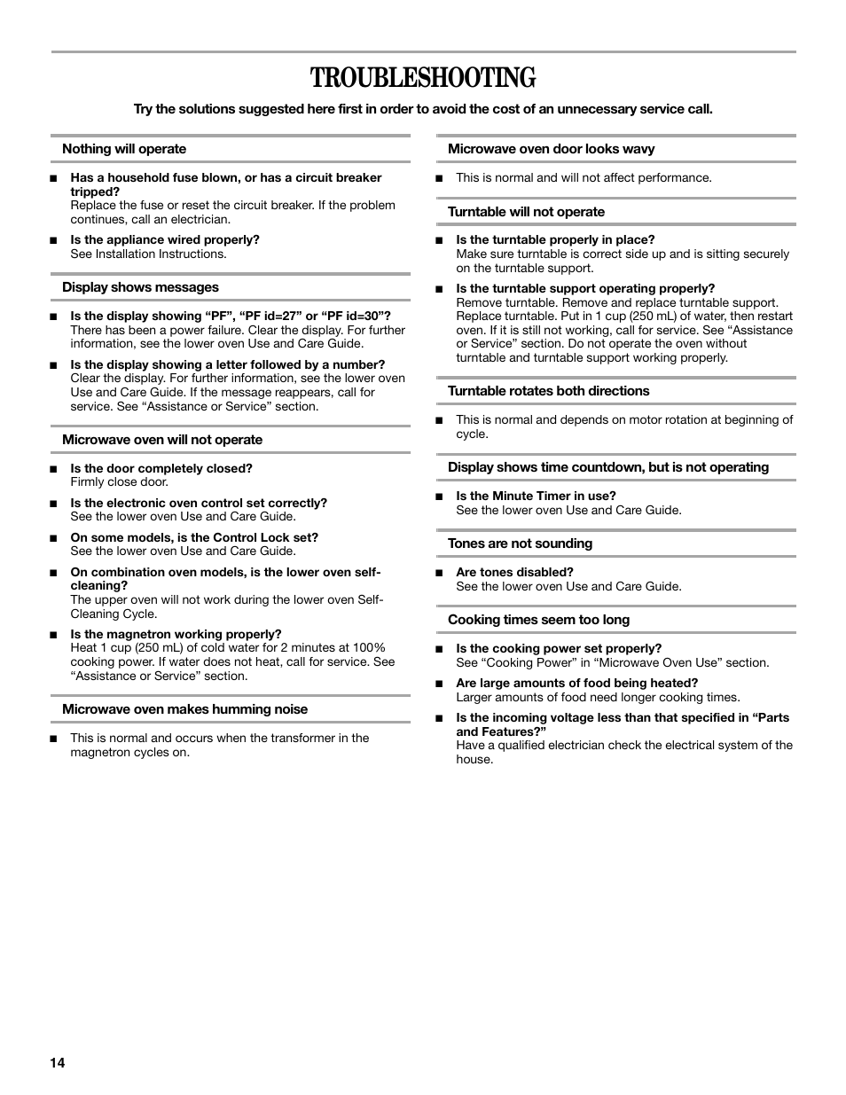 Troubleshooting | Whirlpool GMC275 User Manual | Page 14 / 16