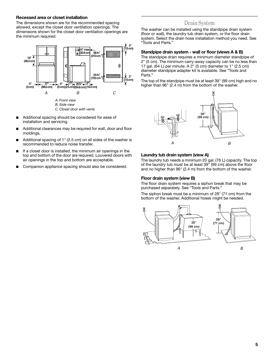 Drain system | Whirlpool GVW9959KL2 User Manual | Page 5 / 68